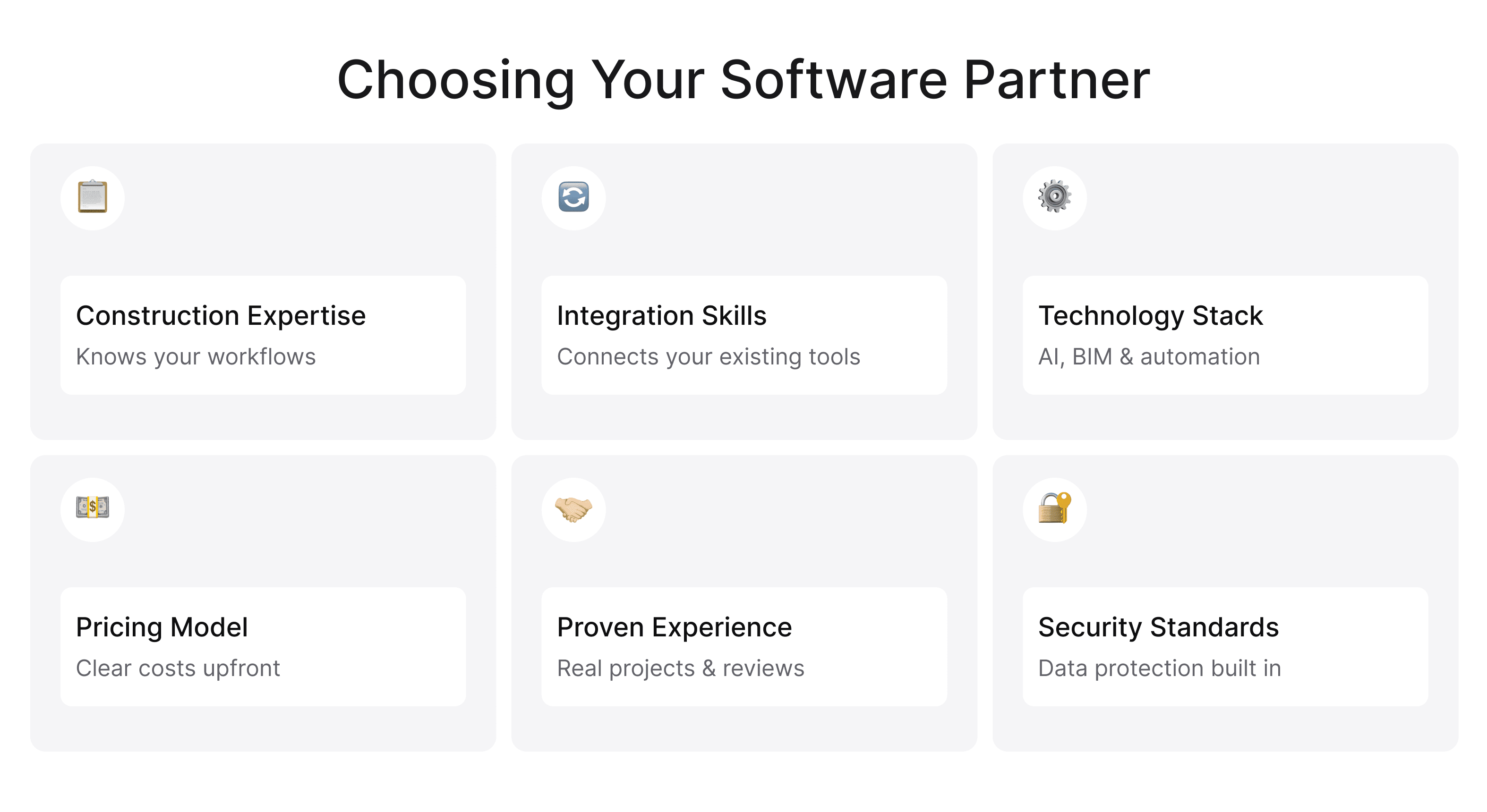 Key factors to consider when choosing a construction software development partner.