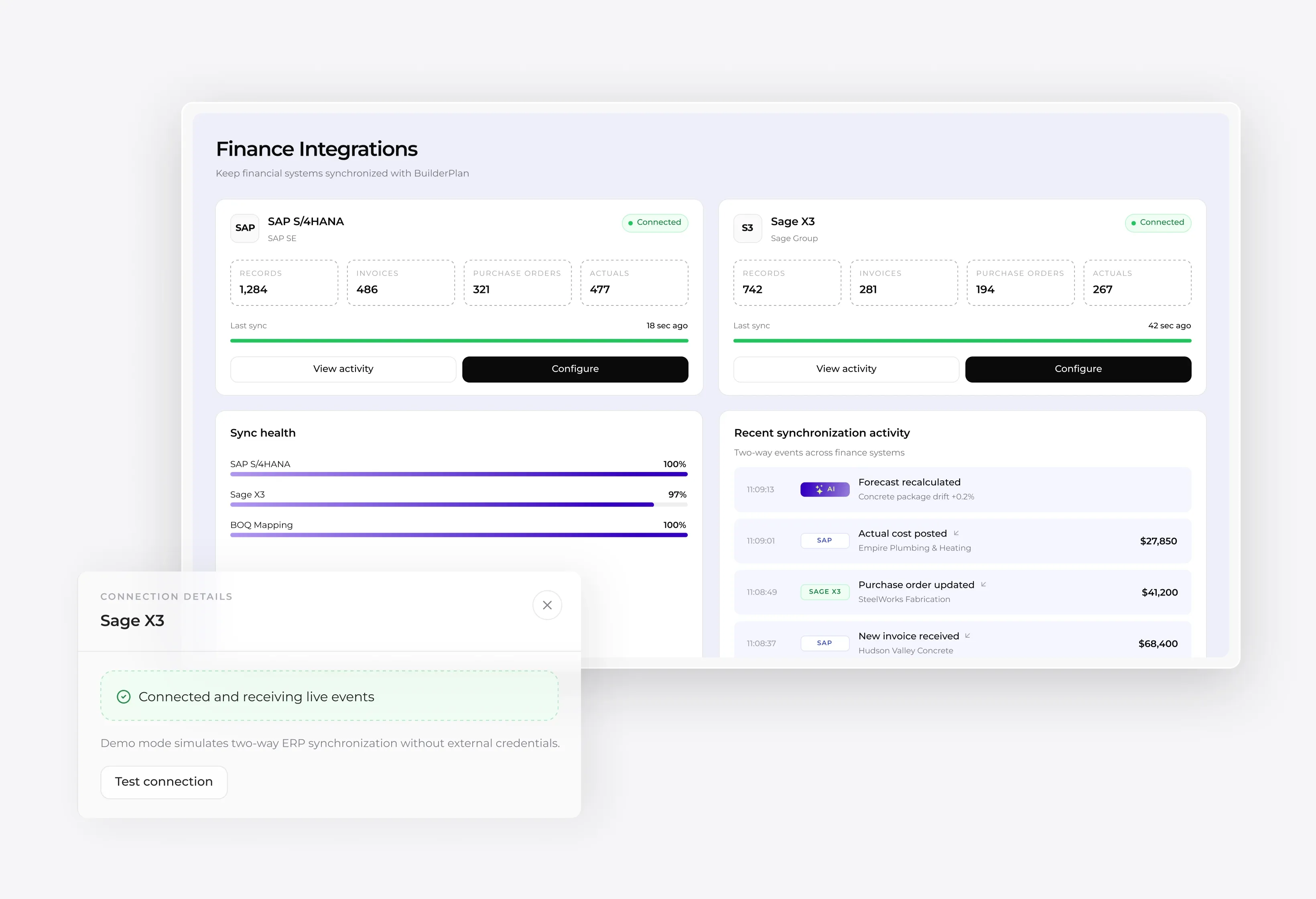 Finance-System Integration (SAP, Sage X3)