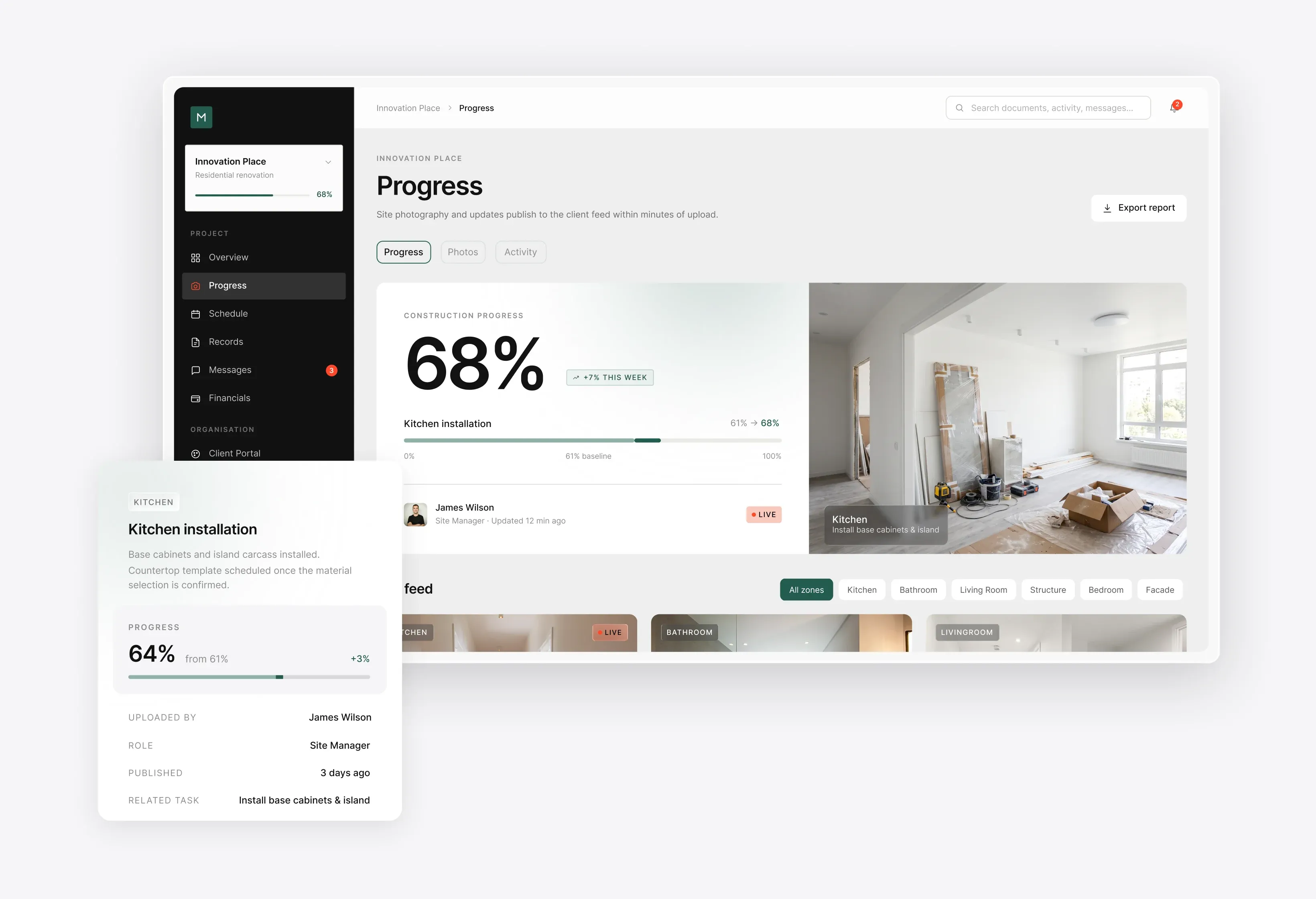 Real-Time Progress & Photo Feed